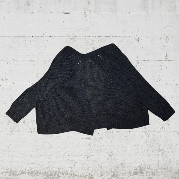 Vince Black Open Knit Open Front Quarter Sleeve Cropped Cardigan Size Small - Picture 5 of 6